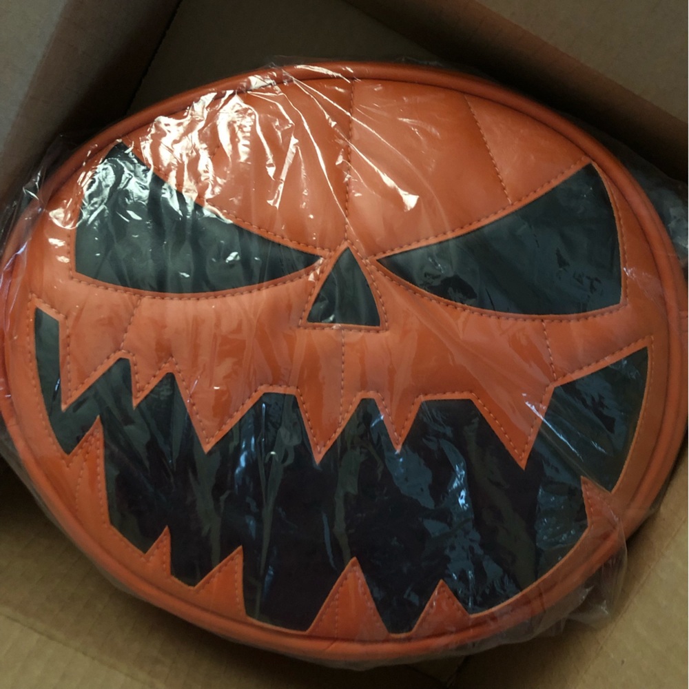 ‼️SOLD‼️ HAND CRAFTED Love Pain and Stitches Doube Sided Pumpkin bag